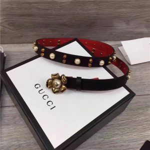 Gucci Studded Leather Belt with Metal Flower 20mm (Varied Colors)