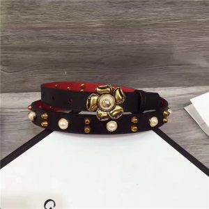 Gucci Studded Leather Belt with Metal Flower 20mm (Varied Colors)