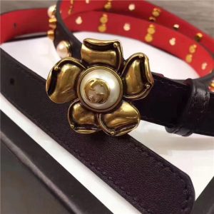 Gucci Studded Leather Belt with Metal Flower 20mm (Varied Colors)