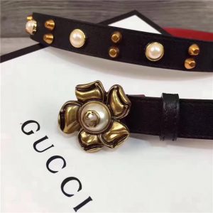 Gucci Studded Leather Belt with Metal Flower 20mm (Varied Colors)