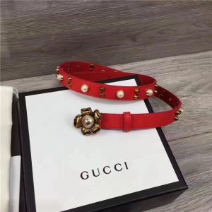 Gucci Studded Leather Belt with Metal Flower 20mm (Varied Colors)