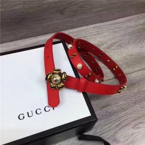 Gucci Studded Leather Belt with Metal Flower 20mm (Varied Colors)