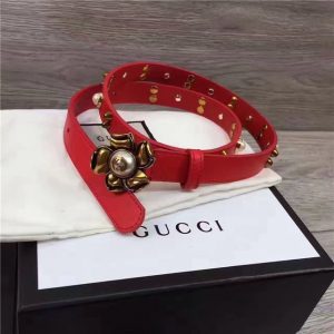 Gucci Studded Leather Belt with Metal Flower 20mm (Varied Colors)