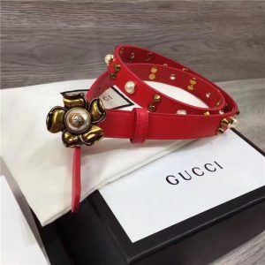 Gucci Studded Leather Belt with Metal Flower 20mm (Varied Colors)