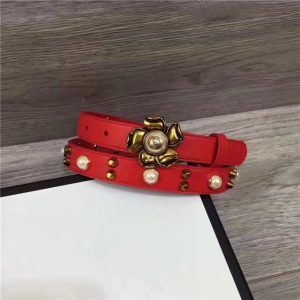 Gucci Studded Leather Belt with Metal Flower 20mm (Varied Colors)