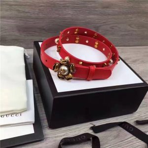 Gucci Studded Leather Belt with Metal Flower 20mm (Varied Colors)