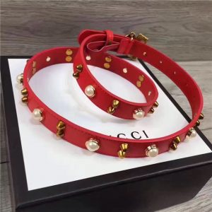 Gucci Studded Leather Belt with Metal Flower 20mm (Varied Colors)