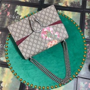 Gucci Dionysus Medium Shoulder Bag Blooms Print with Wine Suede