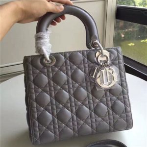 Christian Dior Lady Dior Medium Quilted Bag Dark Grey Lambskin