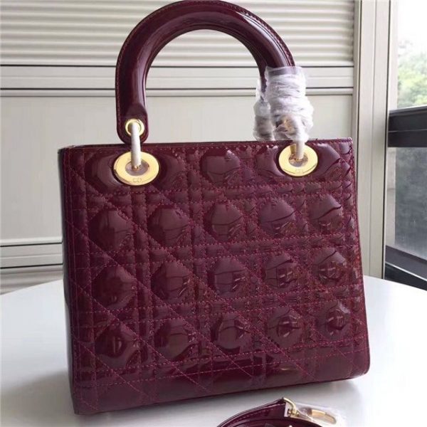 Christian Dior Lady Dior Medium Patent Leather Quilted Bag-Gold Hardware (Varied Colors)