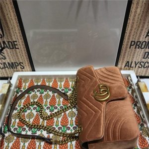 Gucci GG Marmont Velvet Small Shoulder Bag Taupe Velvet