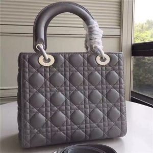 Christian Dior Lady Dior Medium Quilted Bag Dark Grey Lambskin