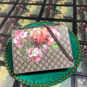 Gucci Dionysus Medium Shoulder Bag Blooms Print with Wine Suede