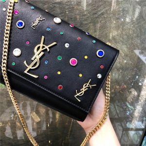 YSL Kate Medium Leather And Multicolor Charms Black