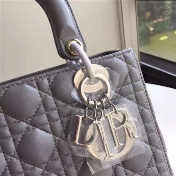 Christian Dior Lady Dior Medium Quilted Bag Dark Grey Lambskin