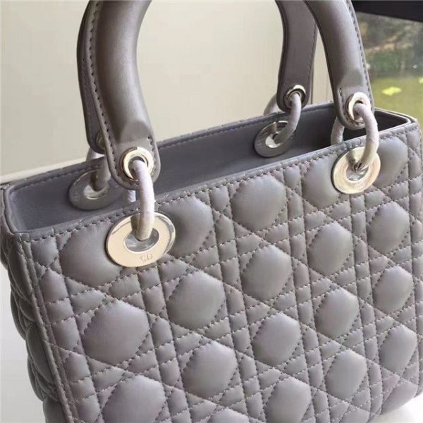 Christian Dior Lady Dior Medium Quilted Bag Dark Grey Lambskin