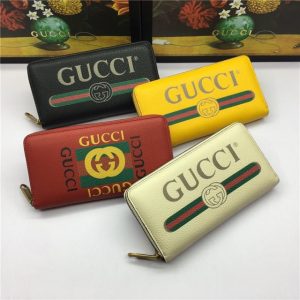 Gucci Print Leather Zip Around Wallet (Varied Colors)